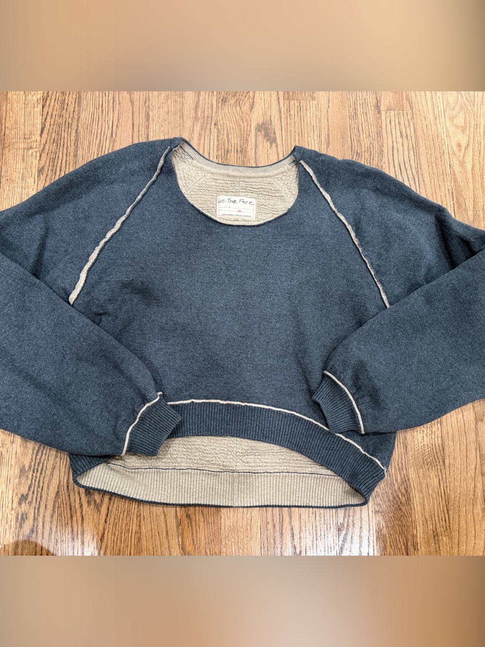 We the Free Midnight Pullover Charcoal Sweatshirt with Beige Trim- Size XS
